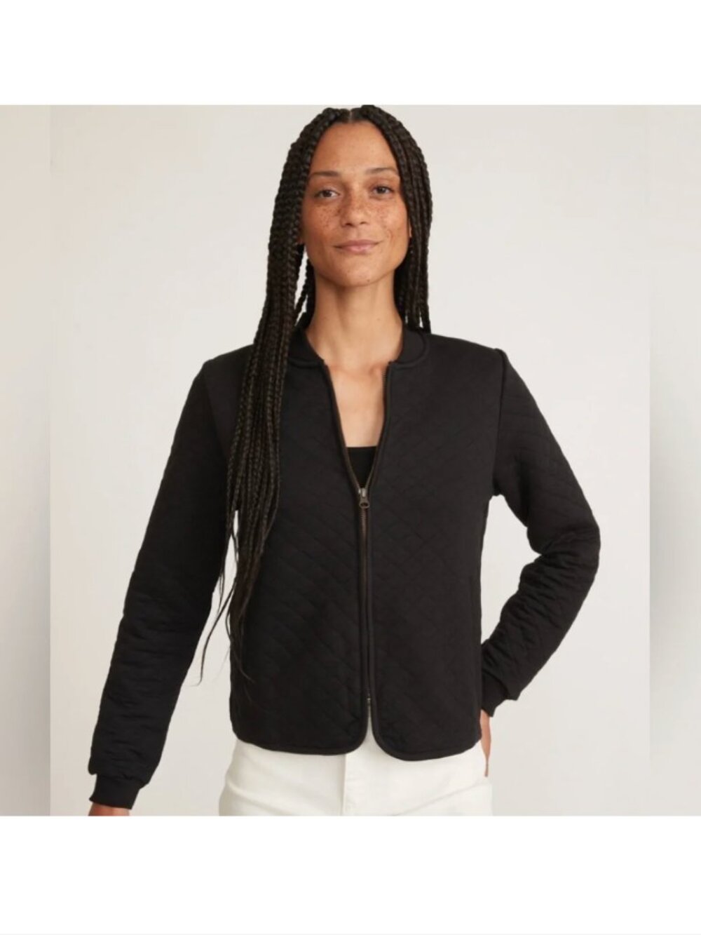 Marine Layer Women's Corbet Quilted Bomber Jacket Black Size XL Full Zip Minimal